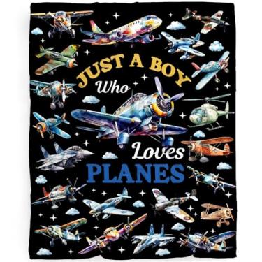 Imagem de Cobertor de avião Just A Boy Who Loves Planes Cobertor Presente para Menino Menina Criança Avião Amor, 101,6 cm x 127 cm Macio Confortável Pelúcia Leve Manta de Flanela para Sofá Viagem