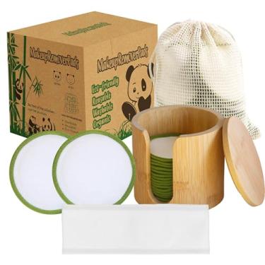 Imagem de Sopurrrdy Rodadas de Algodão Reutilizáveis 16Pcs 100% Bambu Natural Almofadas de Algodão Reutilizáveis para Rosto | Almofadas Demaquilantes Reutilizáveis com Saco de Lavanderia E Suporte de Bambu(Verd