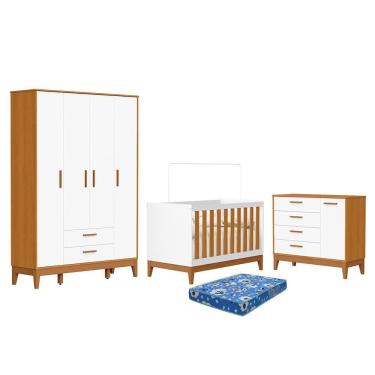 Imagem de Dormitório Infantil Flip Guarda Roupa 4 Portas, Cômoda 1 Porta e Berço com Colchão Physical - Reller Móveis