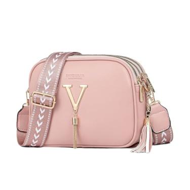 Imagem de Bolsa Transversal Quadrada Feminina em - Alça Larga com Franjas e Detalhes Metalizados, Múltiplas Cores Trendy (Rosa)