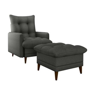 Imagem de Poltrona De Amamentação Com Puff Luxo Confortável Montreal Matrix Linho Chumbo