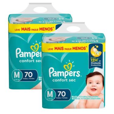 Imagem de Kit 2 Fralda Pampers Confort Sec Tamanho M 70 Unidades Descartáveis
