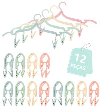 Imagem de Kit 12 Cabides Dobráveis Retráteis Para Viagens, 4 Cores, Plástico, Antiderrapante, Portátil, Leve, Fácil de Transportar
