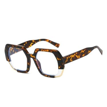 Imagem de Óculos de sol quadrados poligonais femininos, modernos, com lentes degradê UV400, masculino, armação transparente (transparente leopardo)