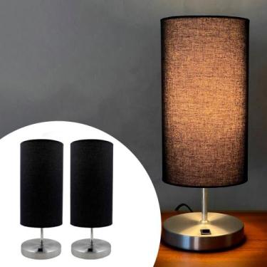 Imagem de Kit 2 Abajur De Mesa Clássico Redondo Com Interruptor Com Cúpula Para 