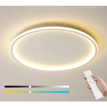 Imagem de Luz De Teto Led De Montagem Embutida Branca De 23,6 Polegadas Para Sala De Estar Sala De Jantar Luminária De Cozinha 54w 3000k-6500k Lâmpada De Teto Redonda Regulável De Baixo Perfil