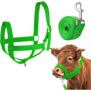 Imagem de Cabresto De Gado De Vaca Cabresto De Bezerro Ajustável Com Corda Principal Para Cavalo Em Miniatura Burro Cabra Potro De Nylon Cabresto De Gado Treinamento, Green, S