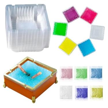 Imagem de 50 peças de cinzeiro descartável portátil sem fumaça, com 1 peça de base luxuosa, cinzeiros internos externos e areia perfumada para extinção de fumaça, ar fresco (base laranja)