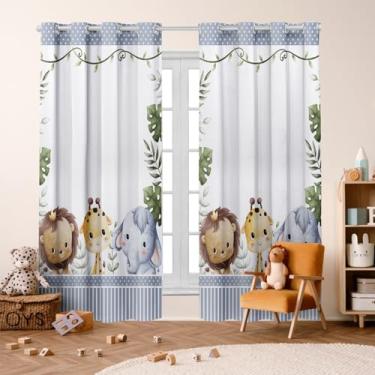 Imagem de Cortina Infantil Estampada, 300x220 cm, 2 Folhas, Poliéster, Decorativa, para Quarto de Menino/Menina (SAFARI KIDS CINZA)