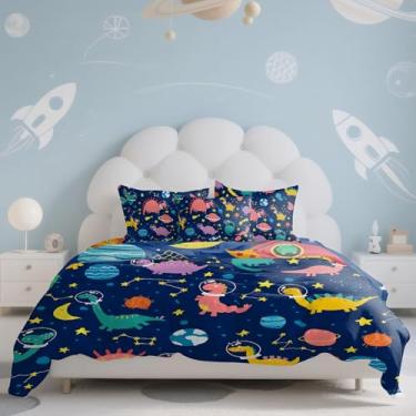 Imagem de Mfmiudole Jogo de cama solteiro com dinossauro, 6 peças, animal, espaço 3D, leve, macio, para meninos, meninas, conjunto de edredom com fronha