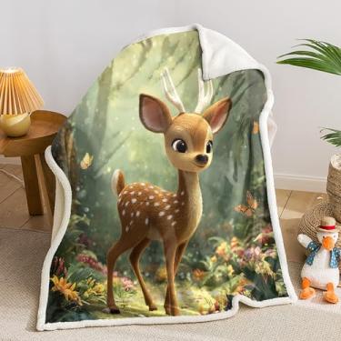 Imagem de AILONEN Cobertor infantil kawaii de cervo sika, cobertor de lã de lã de cervo fofo de desenho animado para meninos e meninas, floresta animal selvagem, cobertores macios e aconchegantes para decoração