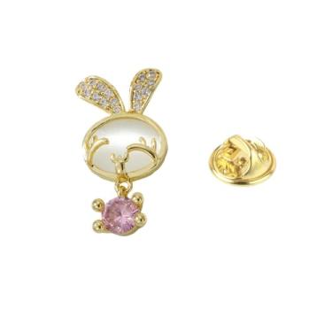 Imagem de Broche de coelho adorável pendurado rosa CZ pequeno broche de lapela - banhado a ouro coelho animal gravata alfinetes crachá chapéu cachecol terno vestido cardigã broches de cristal cintilante lindos