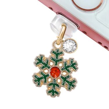 Imagem de ELISE & FONDA CP654 Porta de carregamento USB plugue antipoeira pingente de cristal floco de neve para iPhone 14/13/12/11/XS MAX/XR/X/8 Plus/7/6S/8/SE iPad iPod (verde)