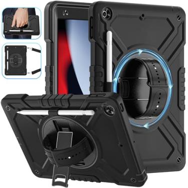Imagem de Fingic Capa para iPad de 9ª geração, capa para iPad 8ª/7ª geração [com alça giratória de 360°] com suporte para lápis, alça de mão, alça de ombro, fina, à prova de choque, capa de proteção de grau