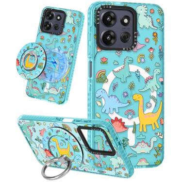 Imagem de Lotadilo Linda capa para Moto G Power/Play 5G 2025 para mulheres e meninas - Design engraçado de dinossauro compatível com suporte de anel Magsafe, suporte magnético, moderno, capas de telefone de TPU