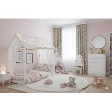 Imagem de Cama Infantil de Chão Montessoriana Solteiro com Cômoda | Para Menino e Menina | 3 Anos de Garantia
