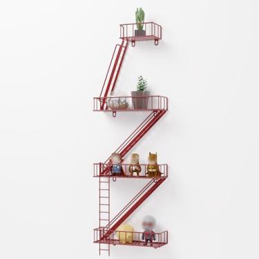 Imagem de Prateleira de parede de escape de incêndio de 4 níveis – Prateleira decorativa e de plantador em estilo urbano, fácil de instalar, prateleiras flutuantes rústicas de metal para qualquer cômodo,