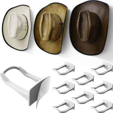 Imagem de Modern JP Ganchos adesivos de chapéu de cowboy para parede (pacote com 8) – Suporte de parede de 7,5 cm para fixação segura, organizador de chapéu de aba larga, decoração de quarto ocidental – branco