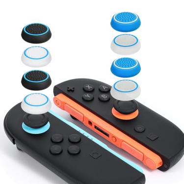 Imagem de DLseego 8 Pegas de polegar projetadas para Nintendo Switch 2 (2025), silicone macio Joycon controle analógico capa protetora antiderrapante botão Joy Con Joystick Caps Covers, círculo - azul