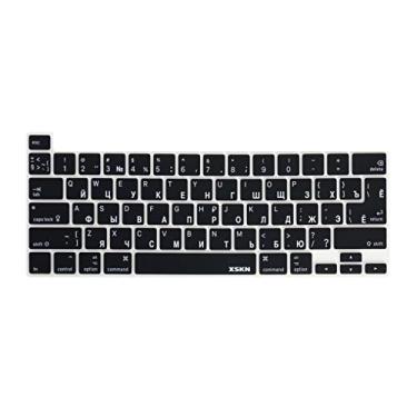 Imagem de XSKN Capa para teclado de silicone preto em idioma russo/inglês para MacBook Pro 2019 16 polegadas A2141 e MacBook Pro 2020 de 13,3 polegadas A2338 M1 A2251 A2289 com Touch Bar e Touch ID Versão Comum