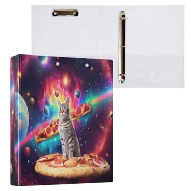 Imagem de Fichário com 3 anéis para gatos, pizza, planetas de 3,8 cm, fichário com 200 folhas para mulheres, homens, escritório, crianças, material escolar, 1 pacote