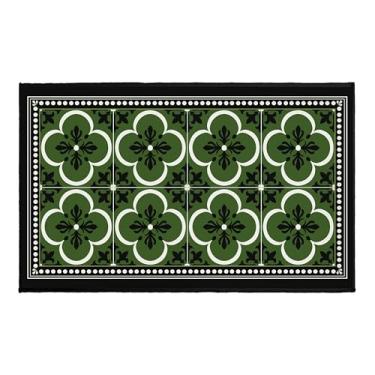 Imagem de Kwlegh Tapete de banho verde vintage, estilo antigo, 50 x 81 cm, tapete de banheiro com estampa de bloco verde, antiderrapante, absorvente, tapete de pelúcia para banheiro, entrada, sala de estar
