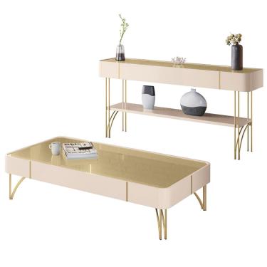 Imagem de Kit Aparador La Vie com Mesa de Centro Harmony B01 Off White Champagne - Lyam Decor