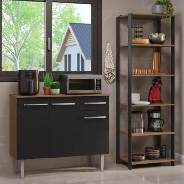 Imagem de Kit Cozinha Balcão Gabinete 3 Portas 1 gaveta e Armário Cozinha Despensa 5 Prateleiras Madesa