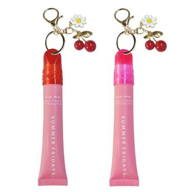 Imagem de ARSUNOVO Chaveiro com brilho labial compatível com protetor labial Summer Fridays de 14,2 g, suporte de brilho labial, protetor labial (coral/rosa)