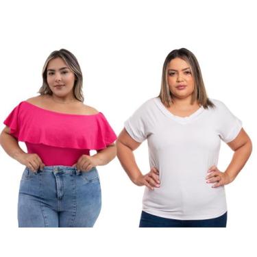 Imagem de Blusa Feminina Ombro A Ombro Babado Ciganinha + Camiseta Basica Lisa D