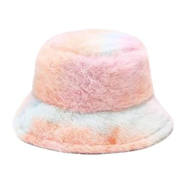 Imagem de Chapéu de pescador de pelúcia adorável arco-íris feminino Multicolor C