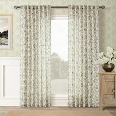 Imagem de Cortinas: DOIS PAINÉIS, verde sálvia, linho floral, 214x213cm  Living 