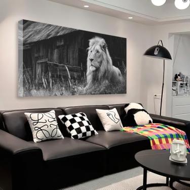 Imagem de JLXART Arte de parede em tela de galeria de leão, arte de parede, moderna, casa de fazenda, preto e branco, pintura de imagem de animal para casa, escritório, sala de estar, quarto, decoração, 50 x