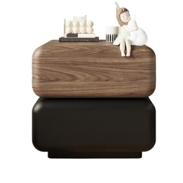 Imagem de hezhuhe2258 Mesa de cabeceira de madeira mesa de cabeceira para casa quarto armazenamento gaveta dupla aparador 360° rotativo marrom preto mesa de cabeceira (grande)