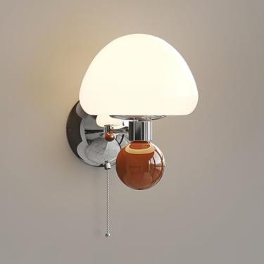 Imagem de Luminária de parede de cogumelo com escurecimento, luminária de parede LED moderna para quarto infantil com interruptor de corrente, luminária de parede de arte em vidro estilo creme francês