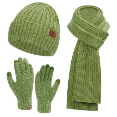 Imagem de Chapéu de malha de inverno, gorro e cachecol, conjunto de luvas AQOTHE