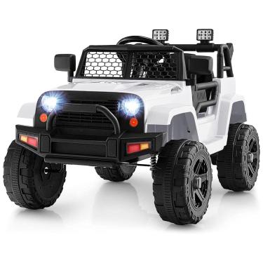 Imagem de Carro Elétrico Infantil a Bateria 12V com Luzes LED, Buzina. MP3 e Suspensão de Mola, HONEY JOY, Branco