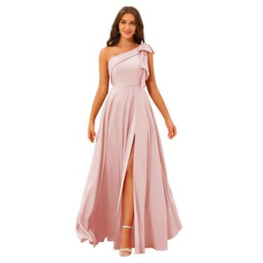 Imagem de Vestido de dama de honra BITALY One Shoulder Satin Blush Pink