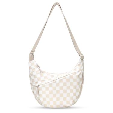 Imagem de Lushandy Bolsas transversais de nylon para mulheres, bolsa quadriculada crescente, bolsa Luna grande, Hobo, bolsa transversal, bolsas quadriculadas