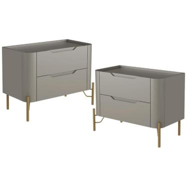 Imagem de Kit 02 Mesas De Cabeceira Orgânica 2 Gavetas Pés Industrial Dourado Bliss I03 Grigio - Lyam Decor