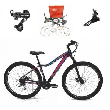 Imagem de Bicicleta Aro 29 Feminina Alfameq Pandora 24v Shimano Freios Hidráulicos Garfo Suspensão - Preto-rosa Tam.15