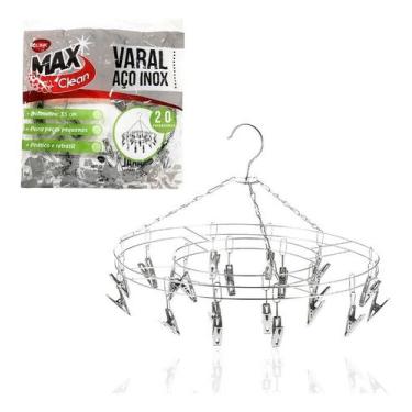 Imagem de Mini Varal Aço Inox Multiuso 20 Prendedores Redondo Teto - Útil Ferram