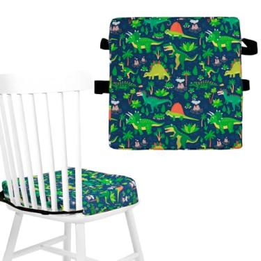Imagem de Assento infantil com cinto de segurança ajustável de 8 cm extra grosso macio almofada infantil lavável para mesa de jantar (dinossauro verde)