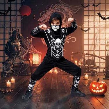 Imagem de Fantasia de Halloween Ninja Sombrio Infantil Com Balaclava e Bracelete (Preto, GG 7-8)