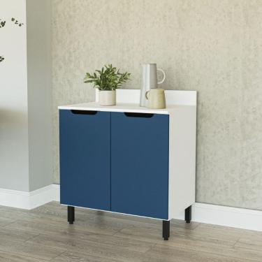 Imagem de Balcão de Cozinha 80 cm 2 Portas Meena Branco Azul Politorno Móveis