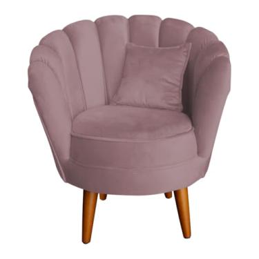 Imagem de Poltrona Decorativa Pétalas de Flor, Veludo, Design Clássico, Pés Palito, para Sala de Estar, Recepção e Quarto, (Rosé)