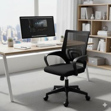 Imagem de Cadeira de Escritório Ergonômica Executiva Preta, Giratória, Encosto Reclinável com Suporte Lombar, Malha Respirável, Assento Acolchoado Mesh, Altura Regulável e Rodinhas Silenciosas 360°