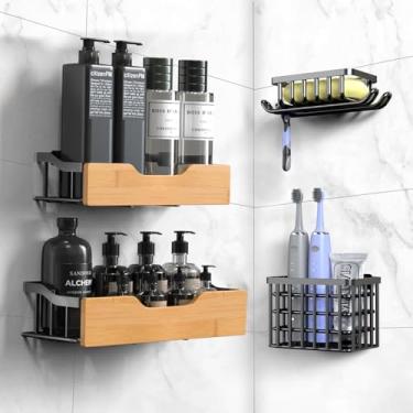 Imagem de GYJZIFW Conjunto de 4 suportes de chuveiro adesivos, prateleiras de chuveiro de banheiro com saboneteira, suporte de escova de dentes para organização de banheiro