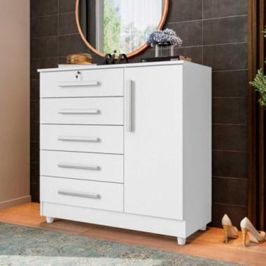 Imagem de Cômoda Grande 5 Gavetas 1 Porta com Chave Elegante Cedro/Areia Repleta