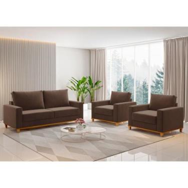 Imagem de Conjunto Sofá Living Veludo 180cm Vicente com 2 Poltrona Viena Viero, 
